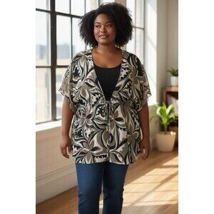 Bisou Bisou Green Gold Tied Women’s Plus Blouse Plus Size 3X